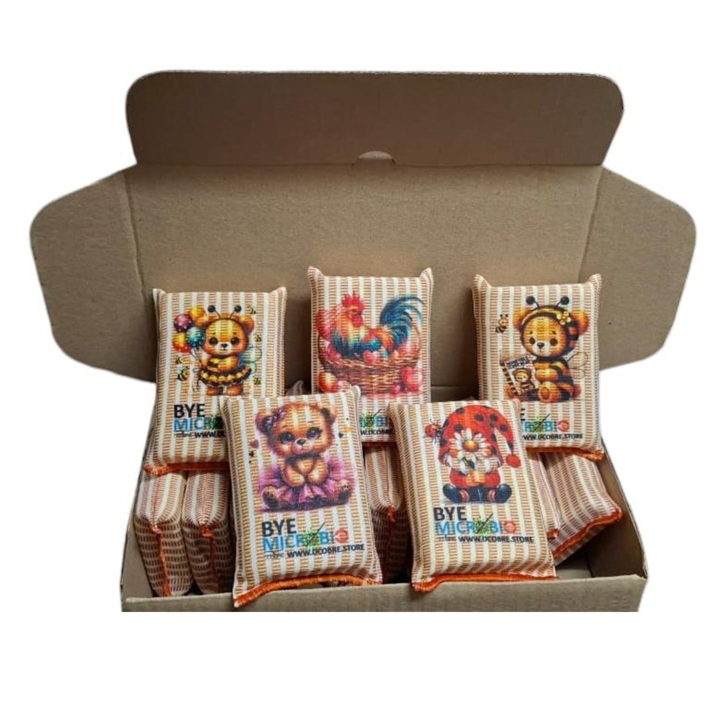 Caja 12 esponjas con Diseños varios COBRE multiuso BYE MICROBIO