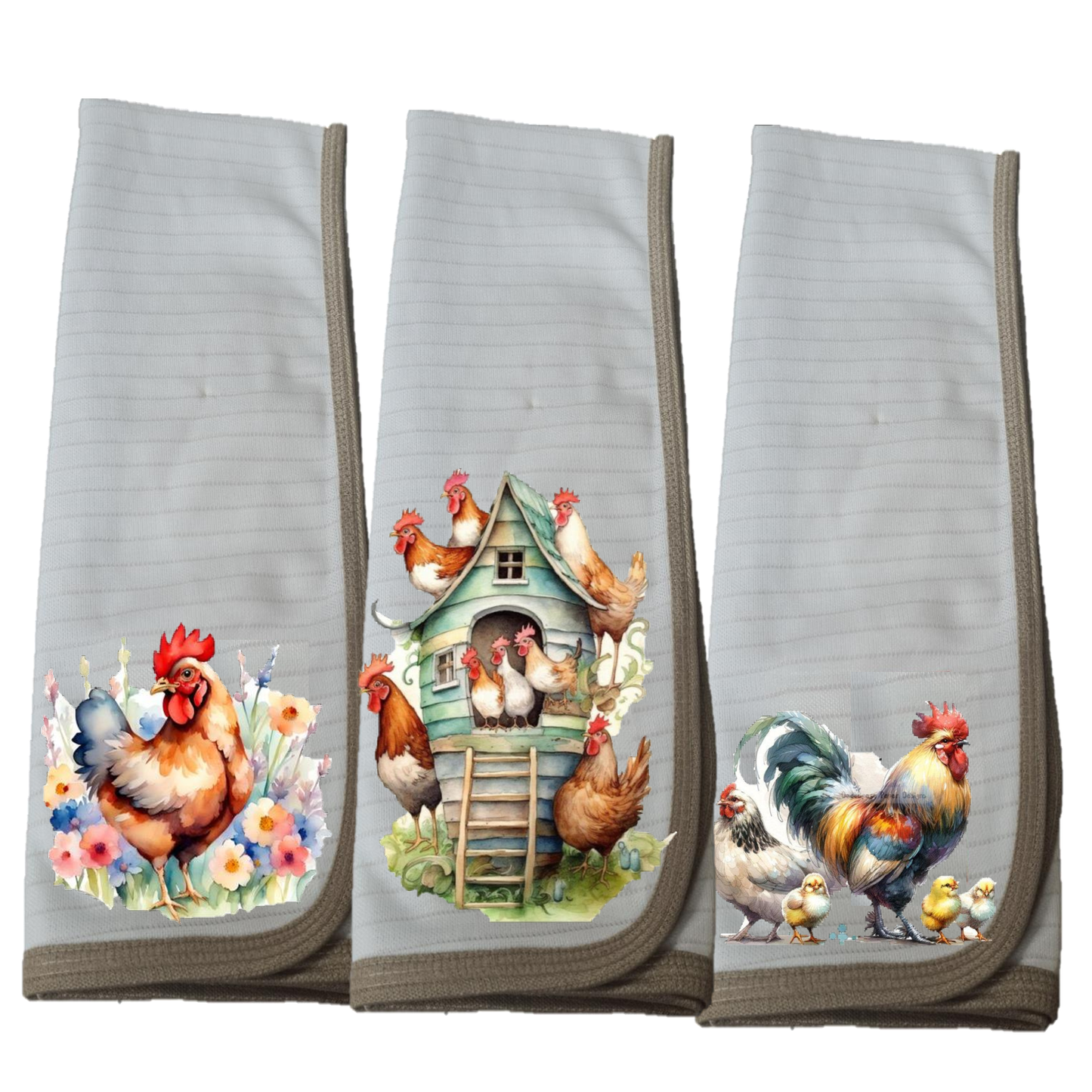 NUEVO Pack 3 Paños de loza en COBRE modelo Gallinas Casa.