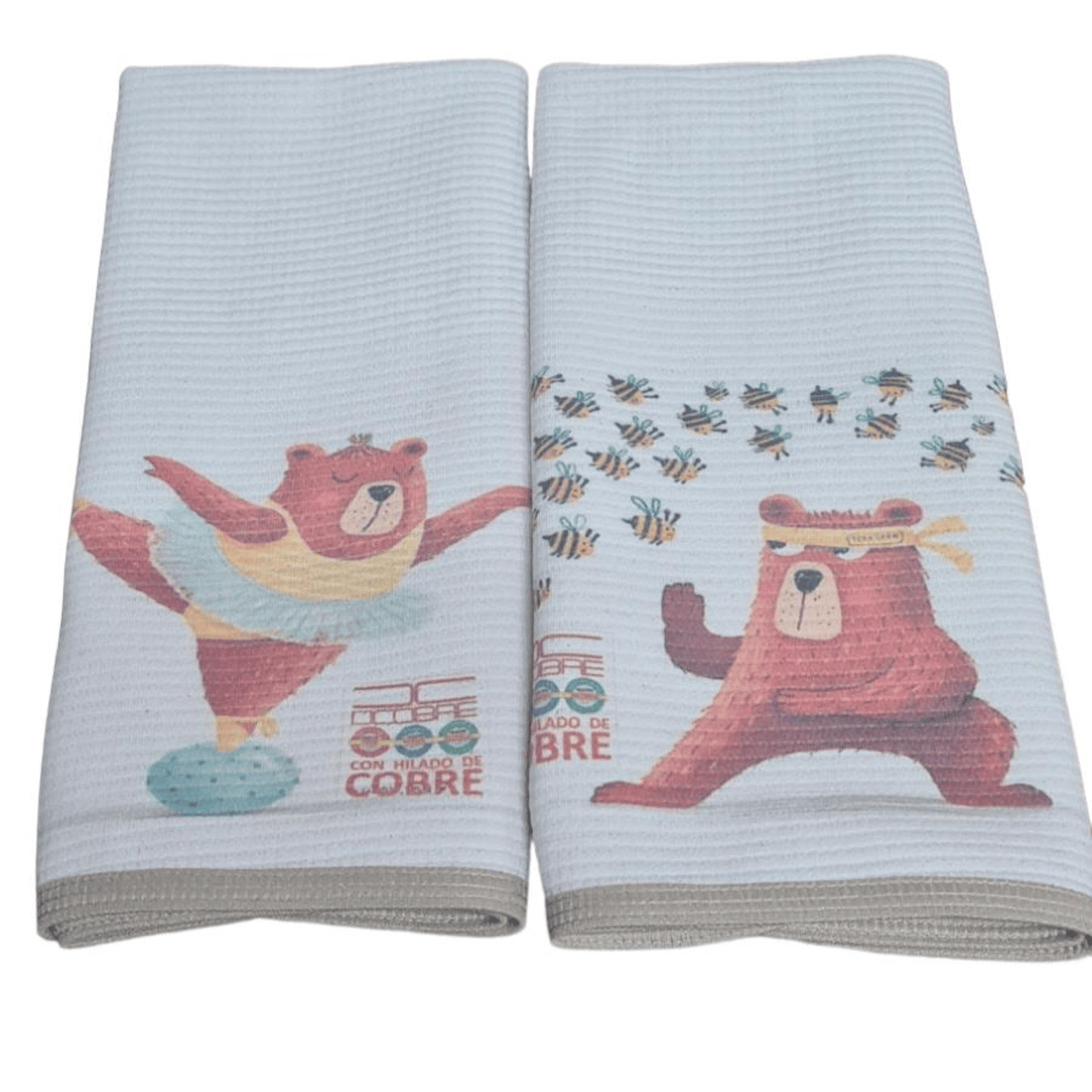 Pack 2 Paños platos Polycotton, con Cobre ,OSO KARATECA, NUEVO.