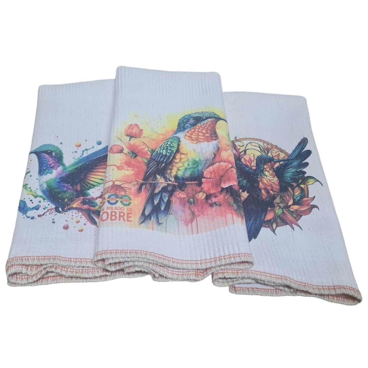 NUEVO Pack 3 Paños platos Algodón y Cobre, COLIBRÍ.