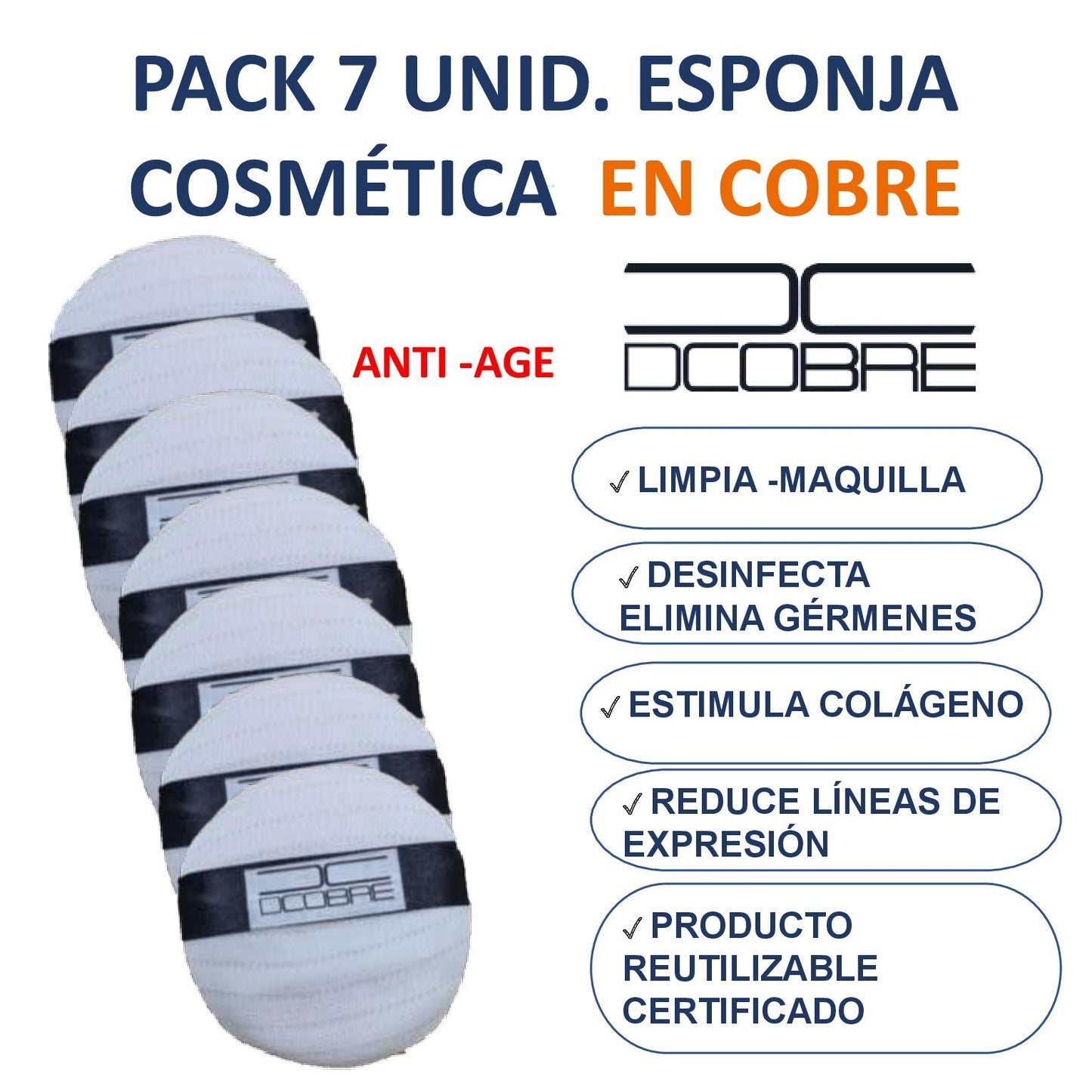 Pack 7 unid. esponjas cosmética en cobre. Café, LIQUIDACIÓN, NUEVO.