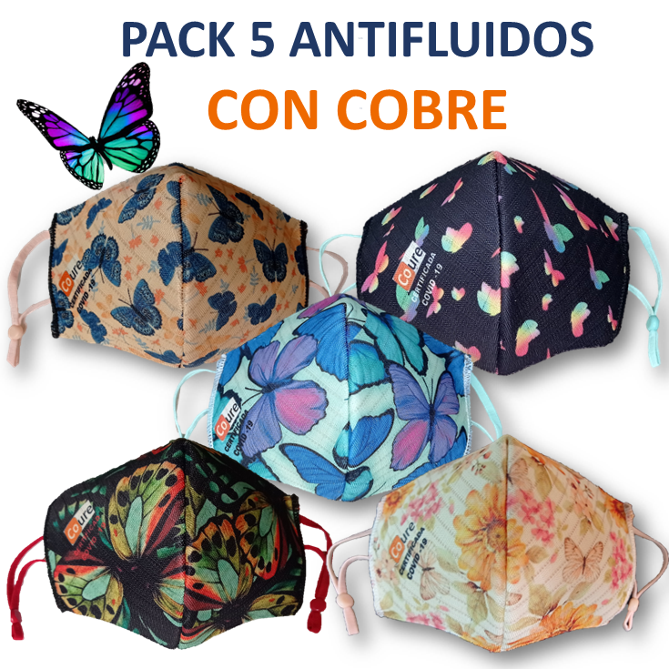 Aprovecha! PACK 5 MASCARILLAS MARIPOSAS ANTIFLUIDO.