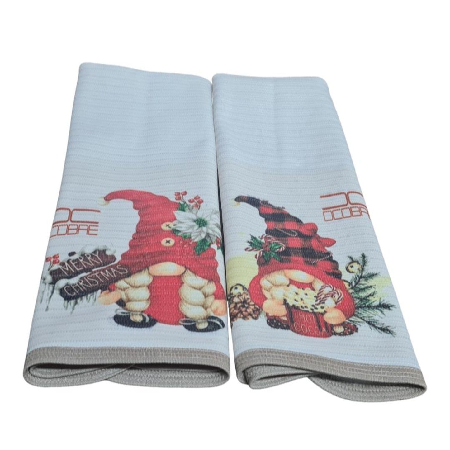 2 Paños platos Algodón Y Cobre, Duende Rojo Navidad.