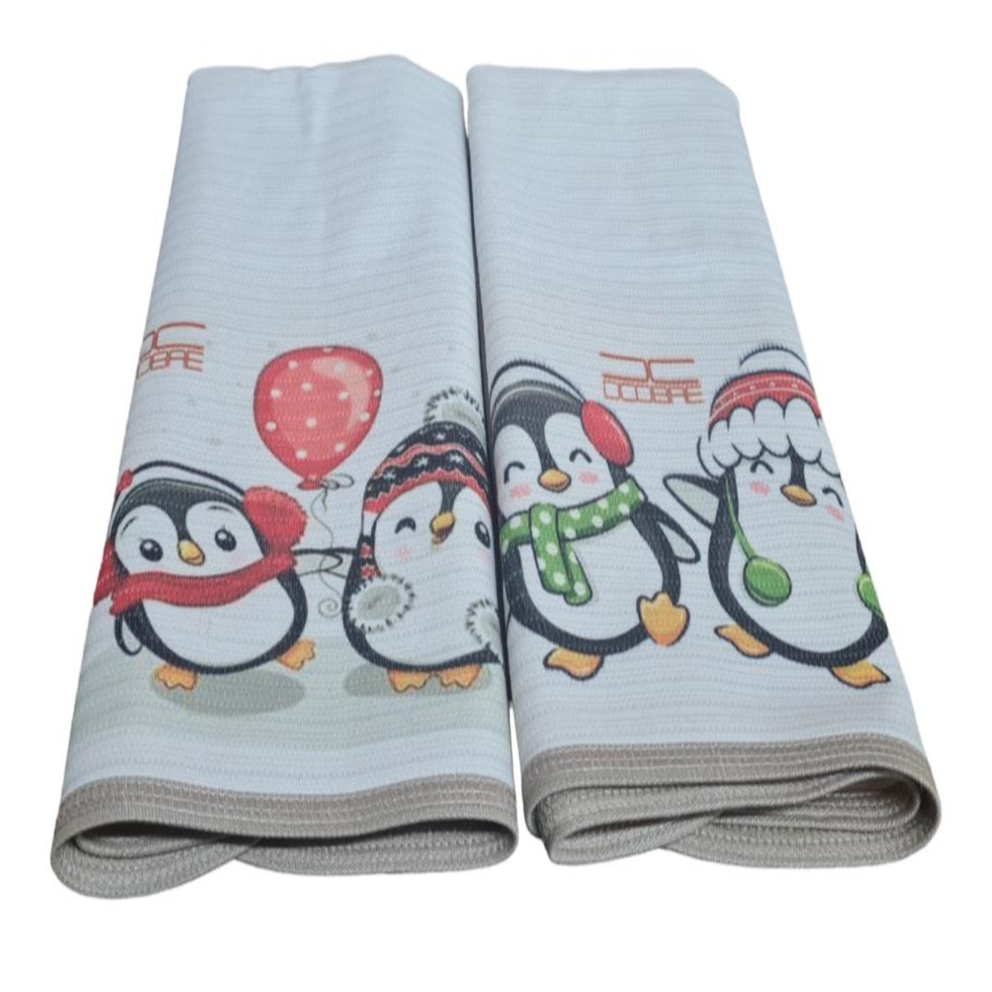 2 Paños platos ELIMINA OLORES y GERMENES con Cobre, PINGÜINO BUFANDA Navidad.