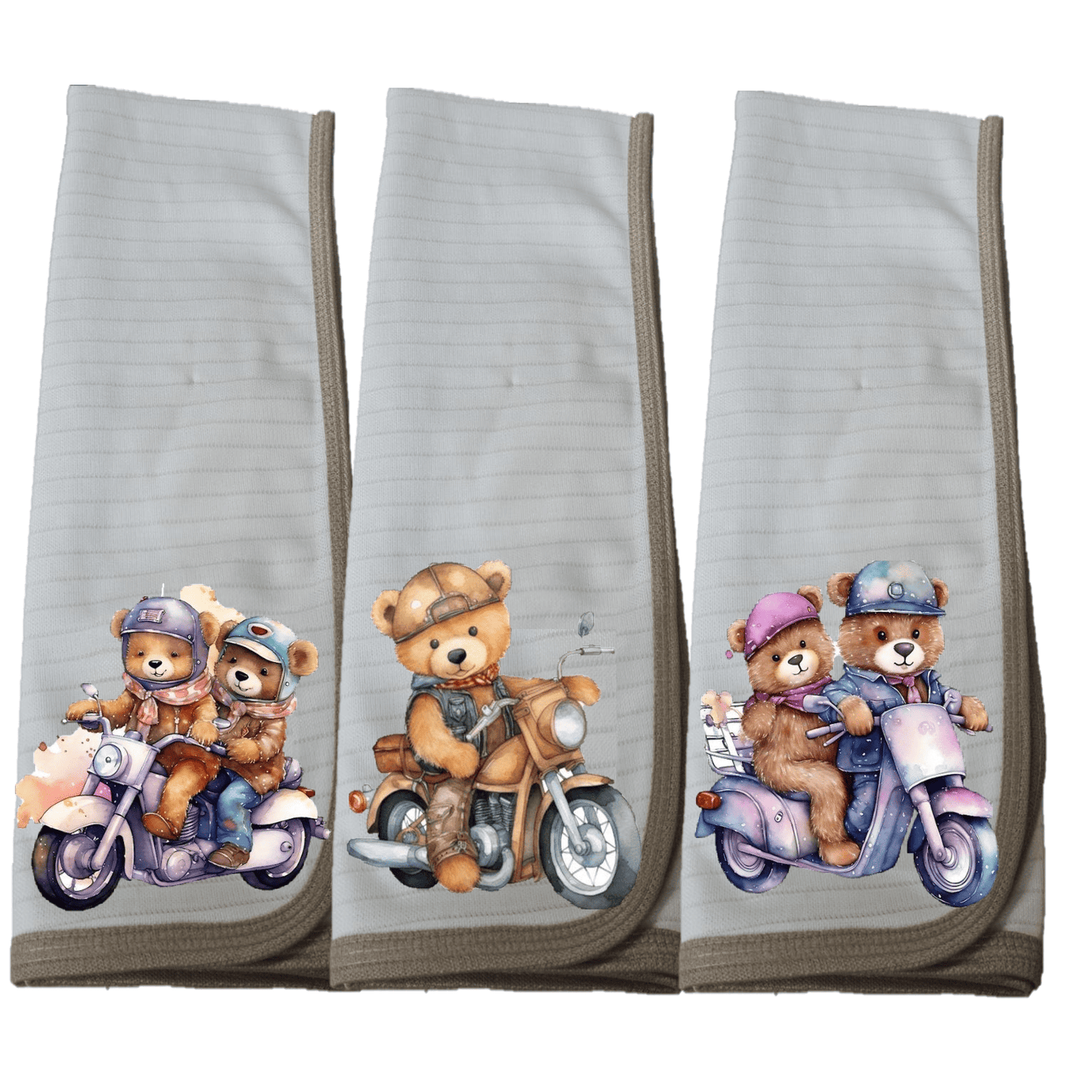 Pack 3 paños de platos absorbente Ositos en Moto, tela cobre activo (grueso) NUEVO