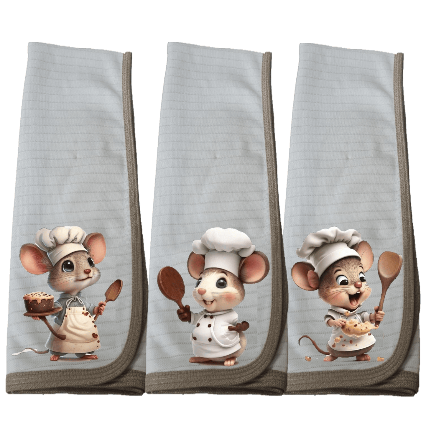 Pack 3 paños de platos absorbente RATONCITOS COCINEROS, tela cobre activo (grueso) NUEVO