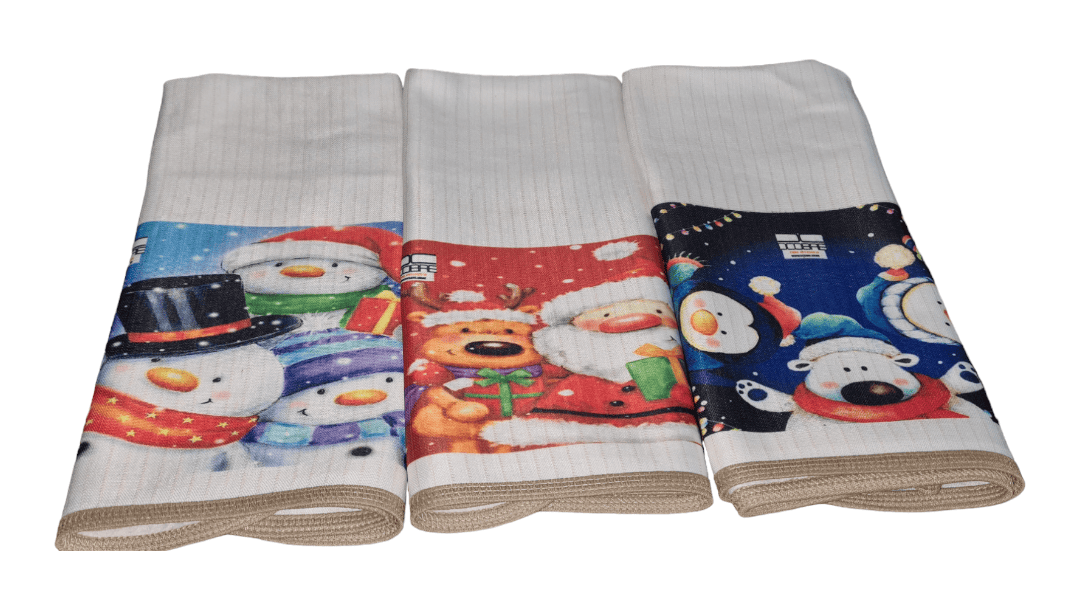 Pack 3 paños de platos absorbentes Mod. OSO POLAR NAVIDAD, tela cobre activo (grueso)