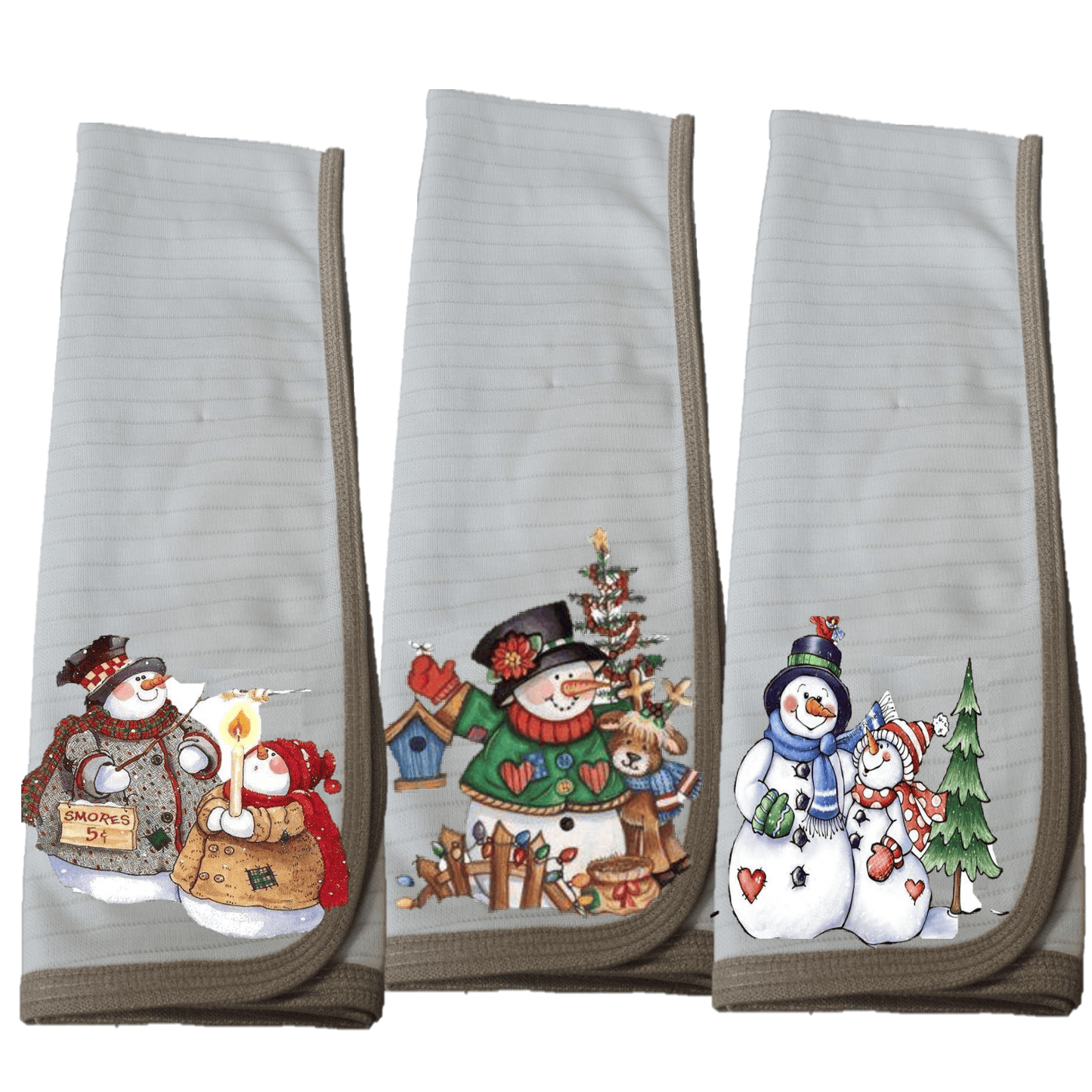 Pack 3 paños de platos Cobre Muñecos Nieve , Navidad.