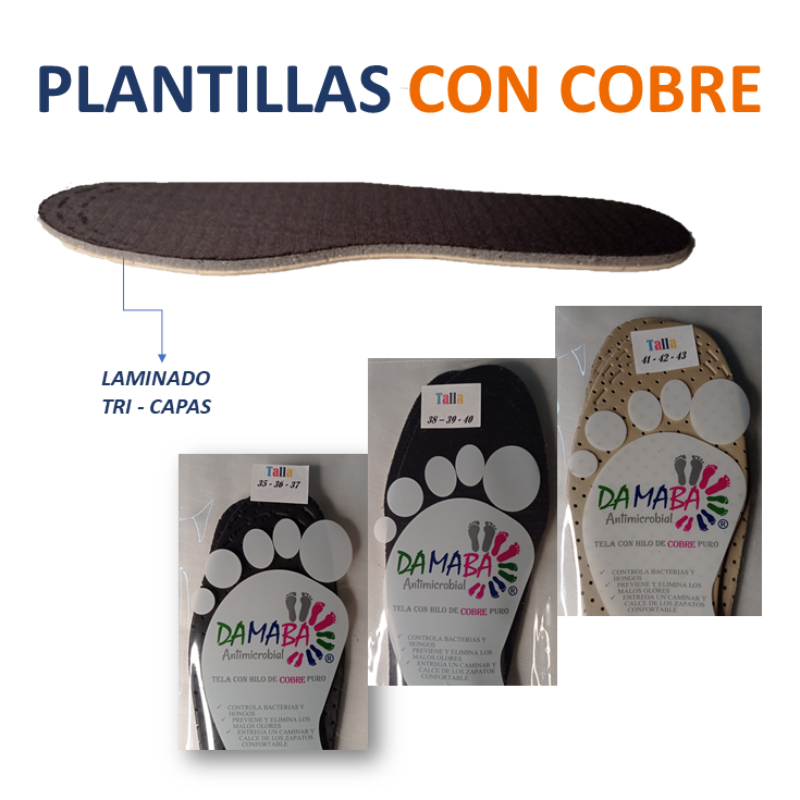 PACK 10 Plantillas para Calzado con COBRE. LAMINADO TRI - CAPA, X MAYOR