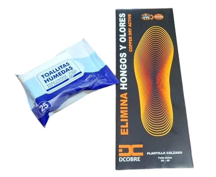 Plantilla Cobre+ Toallitas limpieza para zapatillas.