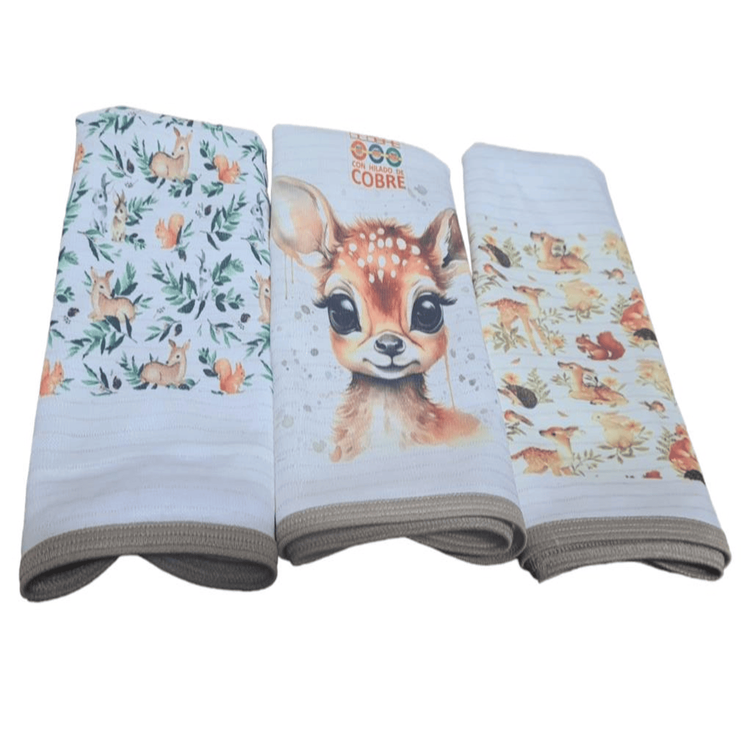 Pack 3 toallas de microfibra absorbente diseño Bambi, tela cobre activo (grueso) 33x 44