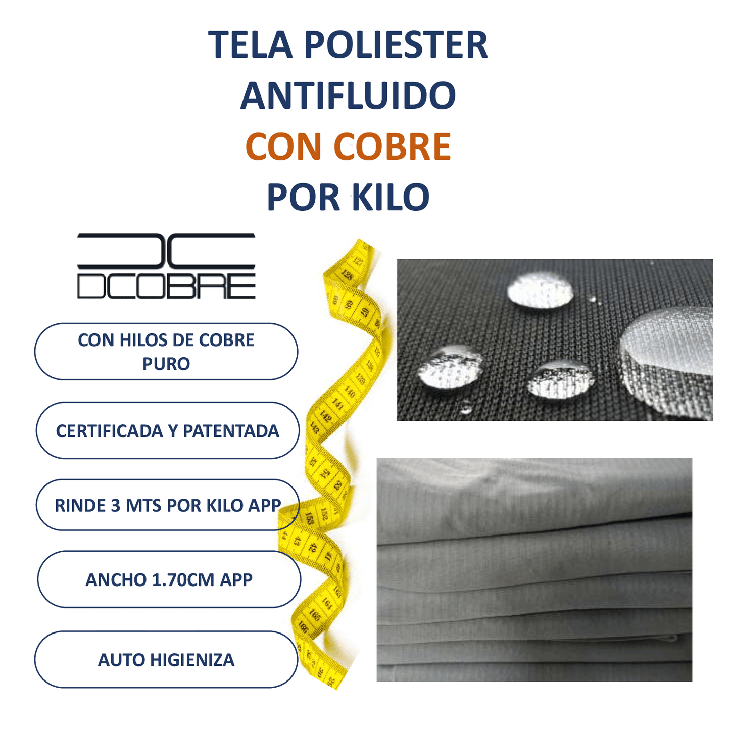 Tela Poliéster cobre Antifluido varios colores.