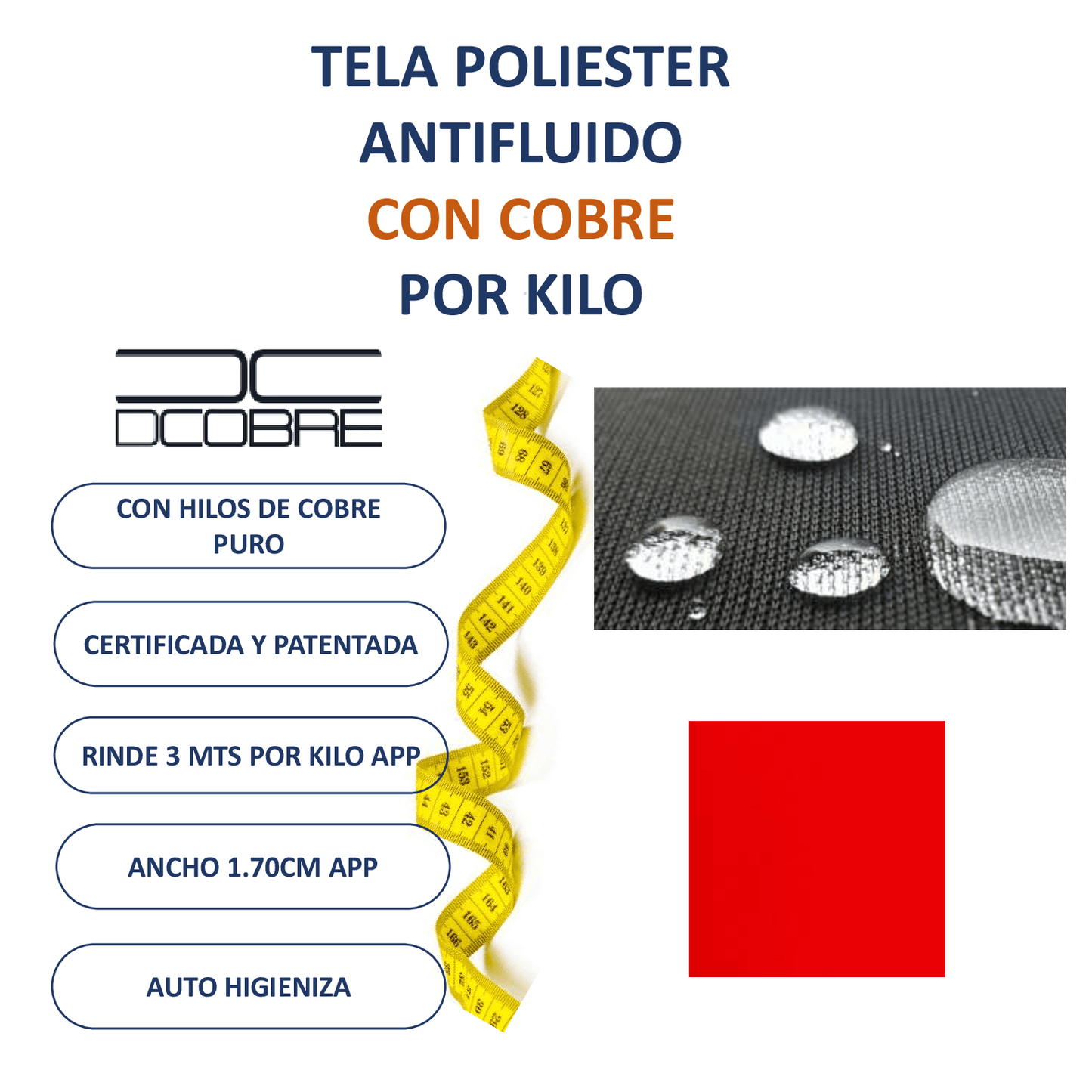 Tela Poliéster cobre Antifluido varios colores.