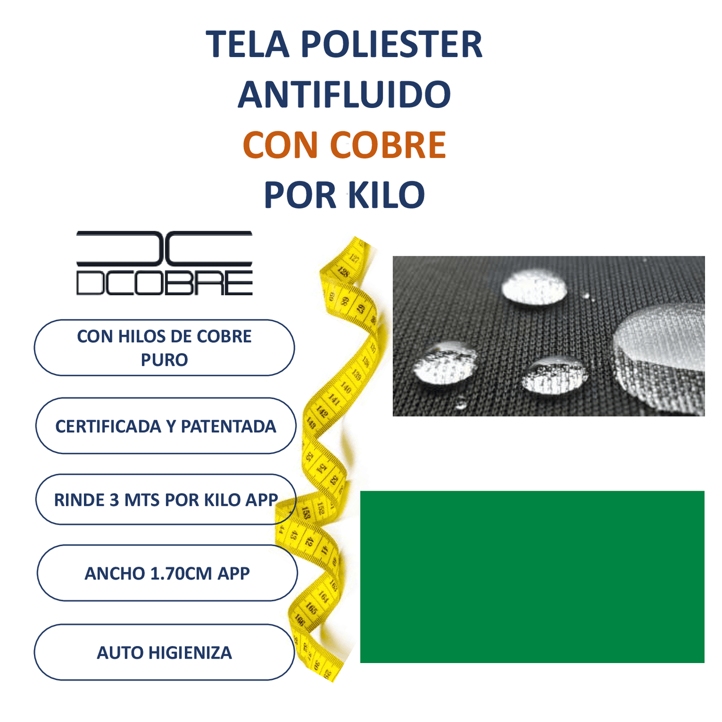 Tela Poliéster cobre Antifluido varios colores.