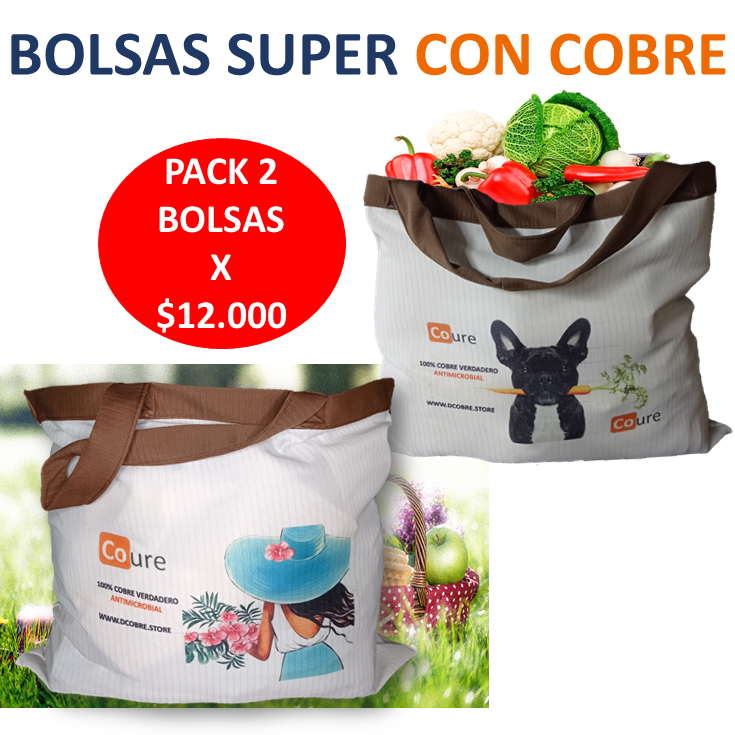Pack 2 Bolsa SUPER para compras con COBRE activo. Tela 300gr - DCobre
