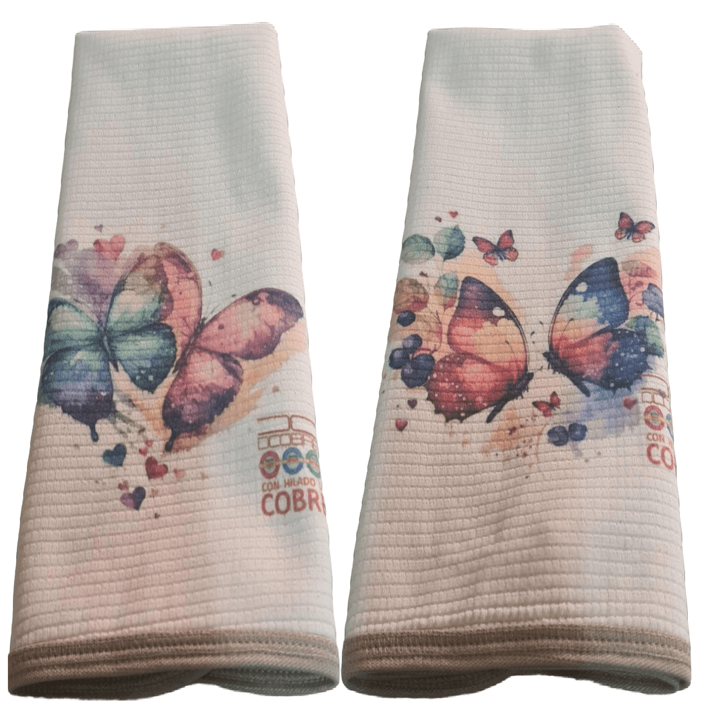 Pack 2 Paños platos Algodón con Cobre ,Diseño MARIPOSAS, LIQUIDACIÓN.