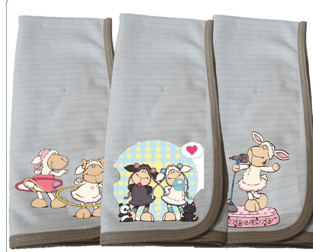 Pack 3 paños de platos absorbente OVEJAS COQUETAS, tela cobre activo (grueso).