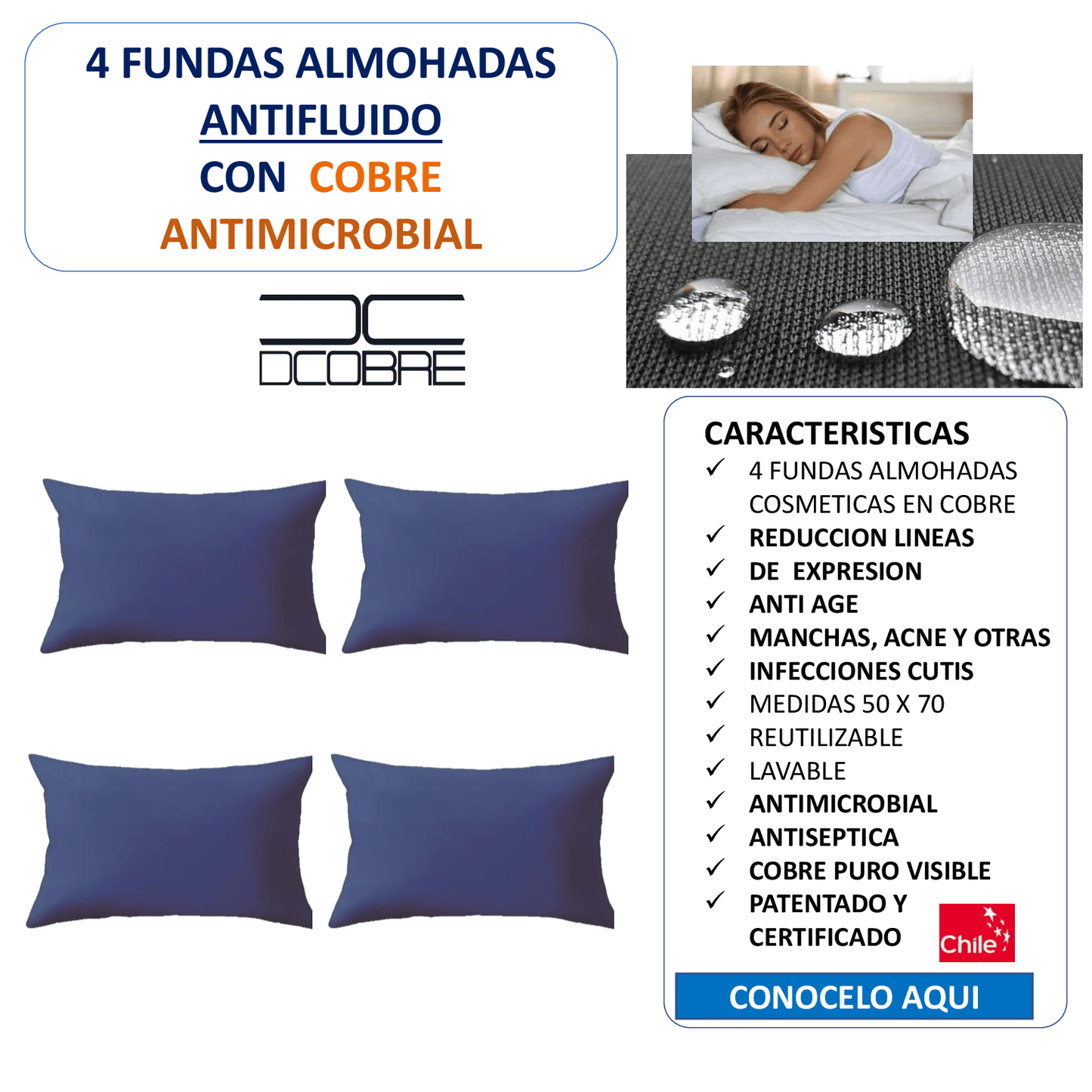 4 Fundas Almohadas en Cobre Antiage ANTIFLUIDO color elección LIQUIDACIÓN