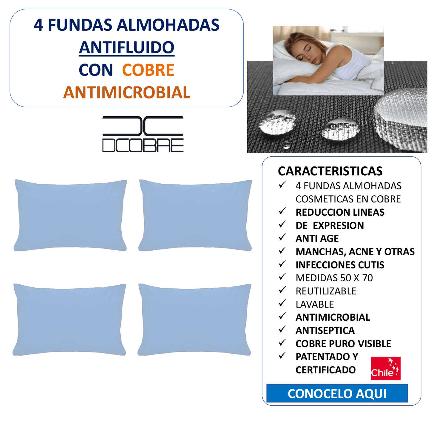 4 Fundas Almohadas en Cobre Antiage ANTIFLUIDO color elección LIQUIDACIÓN