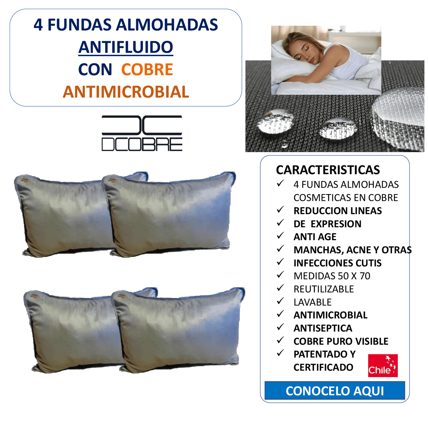 4 Fundas Almohadas en Cobre Antiage ANTIFLUIDO color elección LIQUIDACIÓN