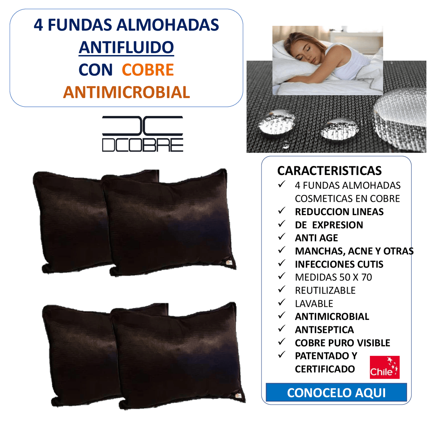4 Fundas Almohadas en Cobre Antiage ANTIFLUIDO color elección LIQUIDACIÓN