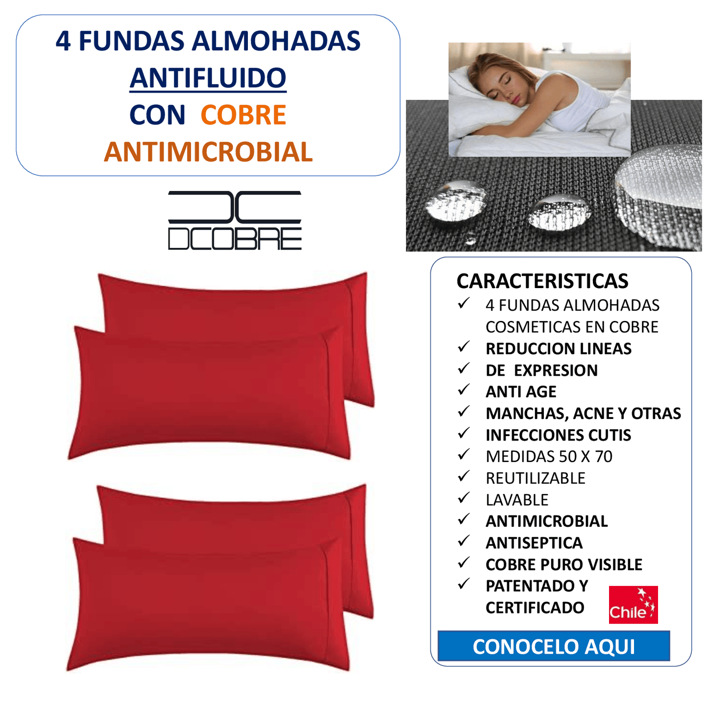 4 Fundas Almohadas en Cobre Antiage ANTIFLUIDO color elección LIQUIDACIÓN