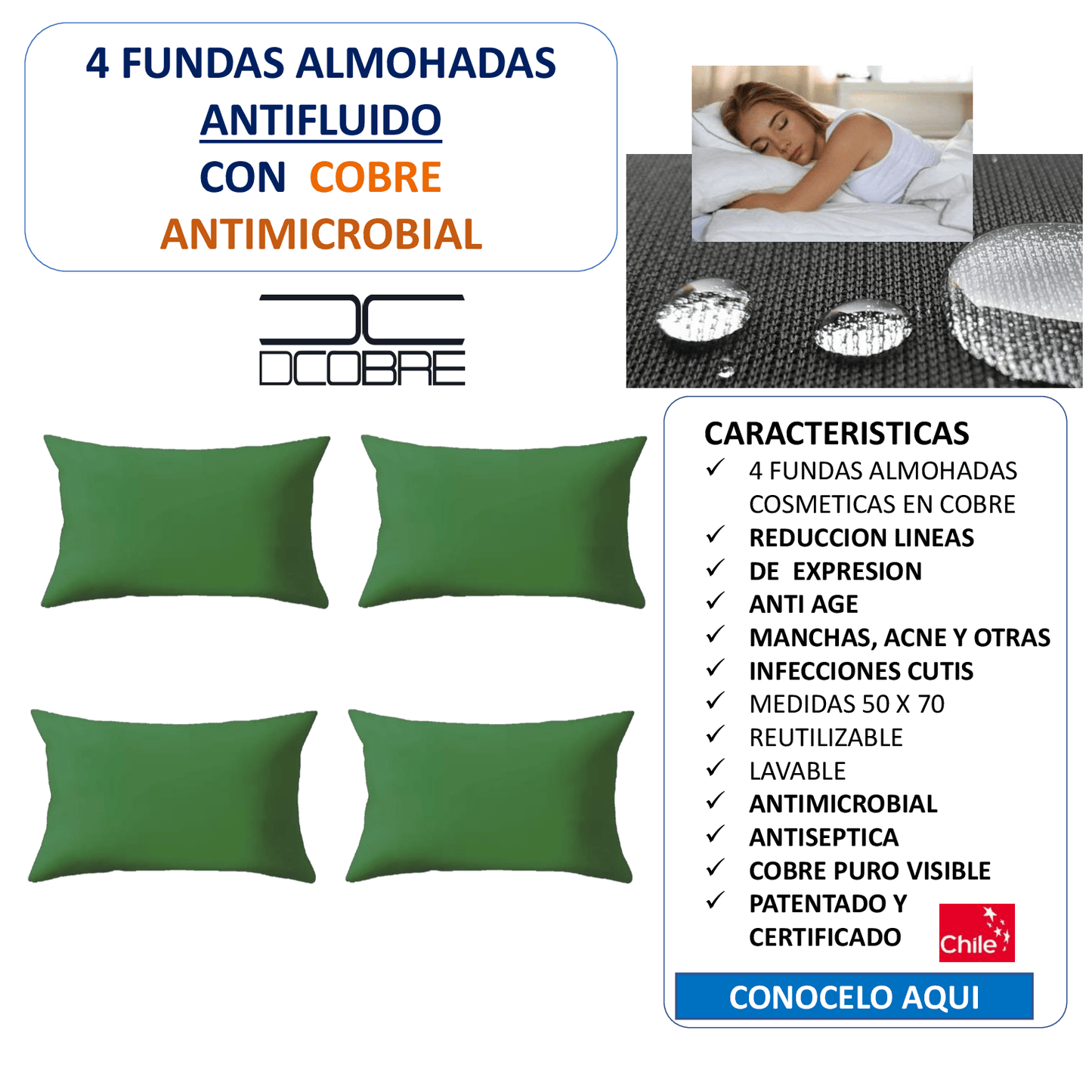 4 Fundas Almohadas en Cobre Antiage ANTIFLUIDO color elección LIQUIDACIÓN