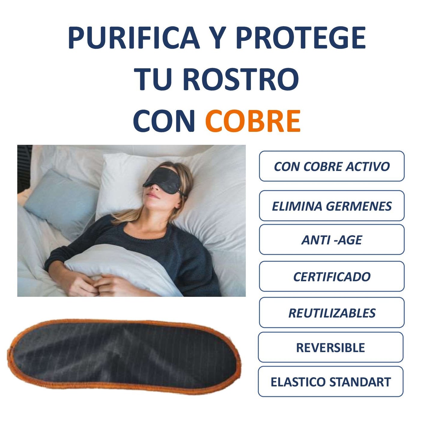 Antifaz reversible con cobre, color cafe.