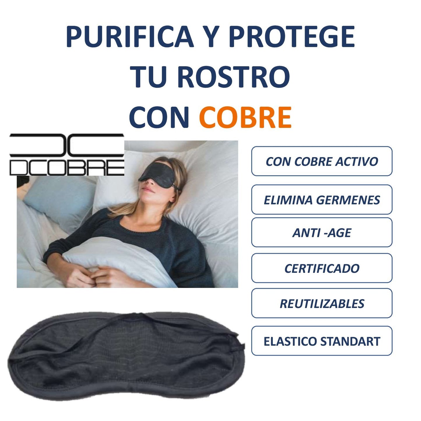 Antifaz Purificador y Anti Edad con COBRE activo. LIQUIDACIÓN - DCobre