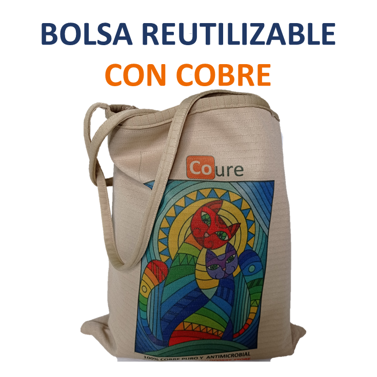 Bolsa Reutilizable con COBRE activo. Diseño BEIGE GATO - DCobre