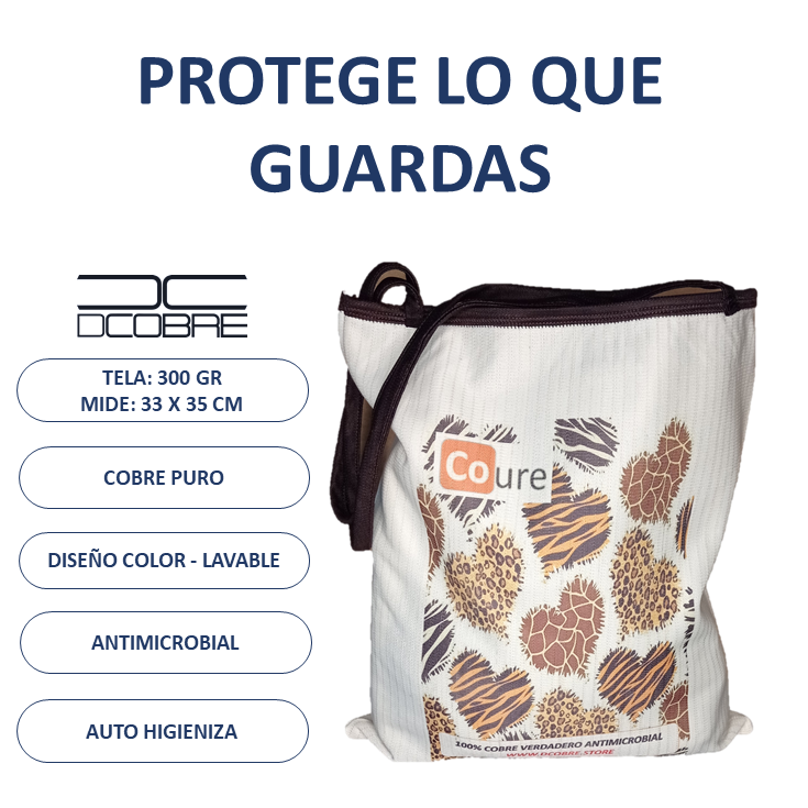 Bolsa Reutilizable con COBRE activo. Diseño MIX ANIMAL PRINT (tela 300gr) - DCobre