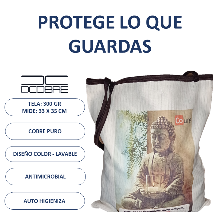 Bolsa Reutilizable con COBRE activo. Diseño BUDA (tela 300gr) - DCobre