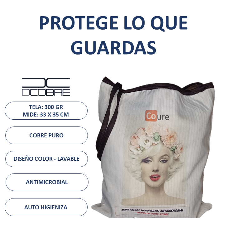Bolsa Reutilizable con COBRE activo. Diseño Marilin (tela 300gr) - DCobre