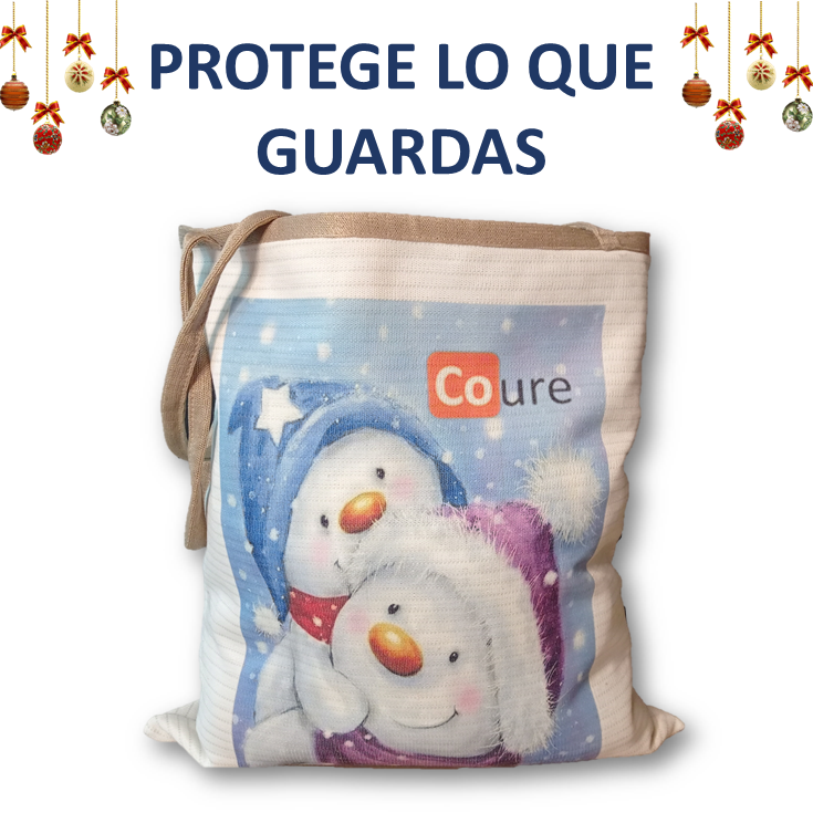 Bolsa Reutilizable con COBRE activo. Navidad Diseño MUÑECOS DE NIVE 1 (tela 300gr)