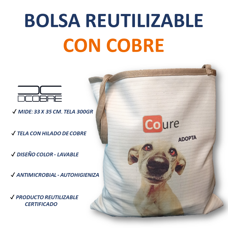 Bolsa Reutilizable con COBRE activo. Diseño ADOPTA (tela 300gr)