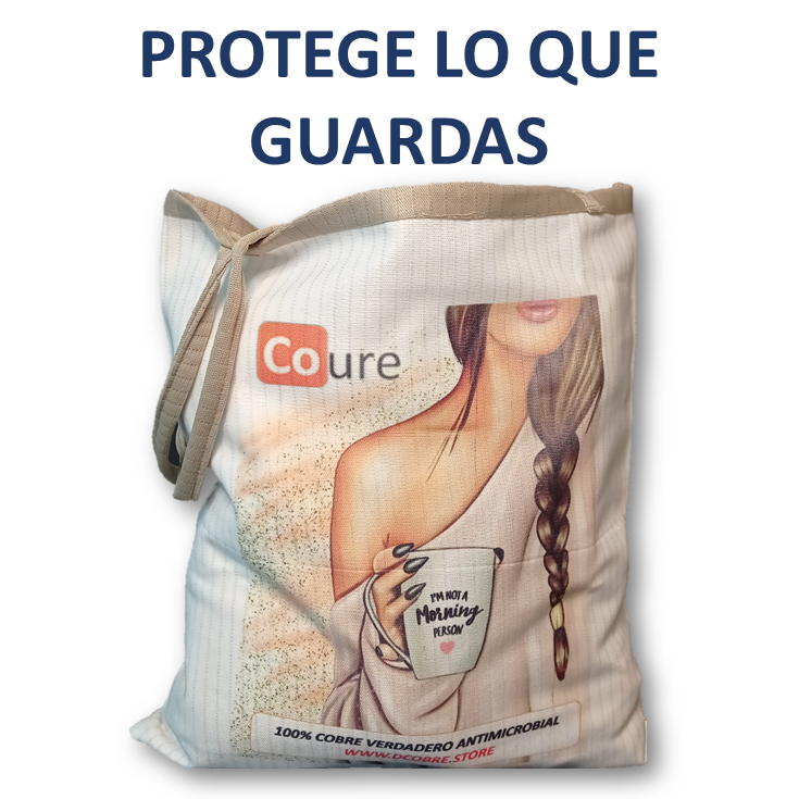 Bolsa Reutilizable con COBRE activo. Diseño COFFEE (tela 300gr) - DCobre
