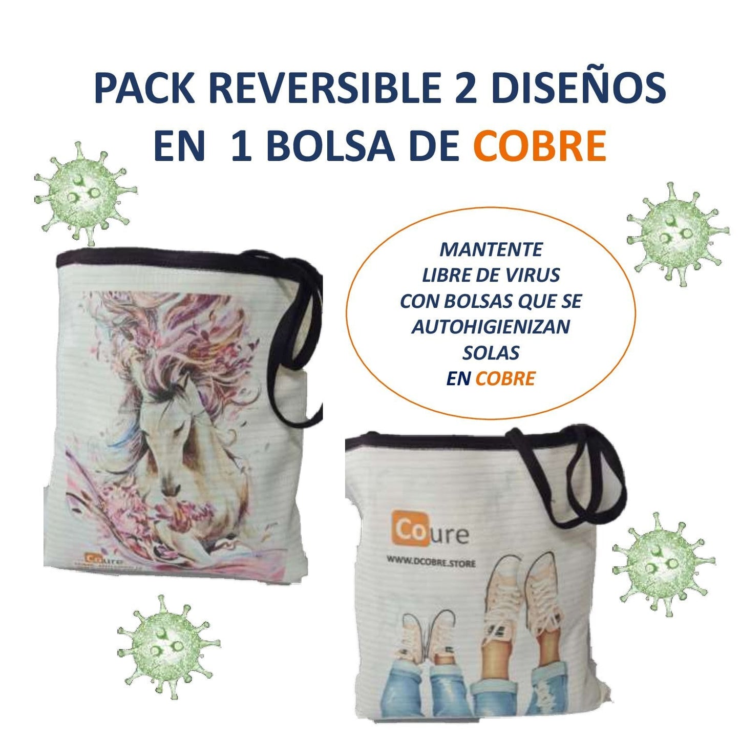 Bolsa reversible con COBRE, 1 BOLSA CON 2 DISEÑOS.