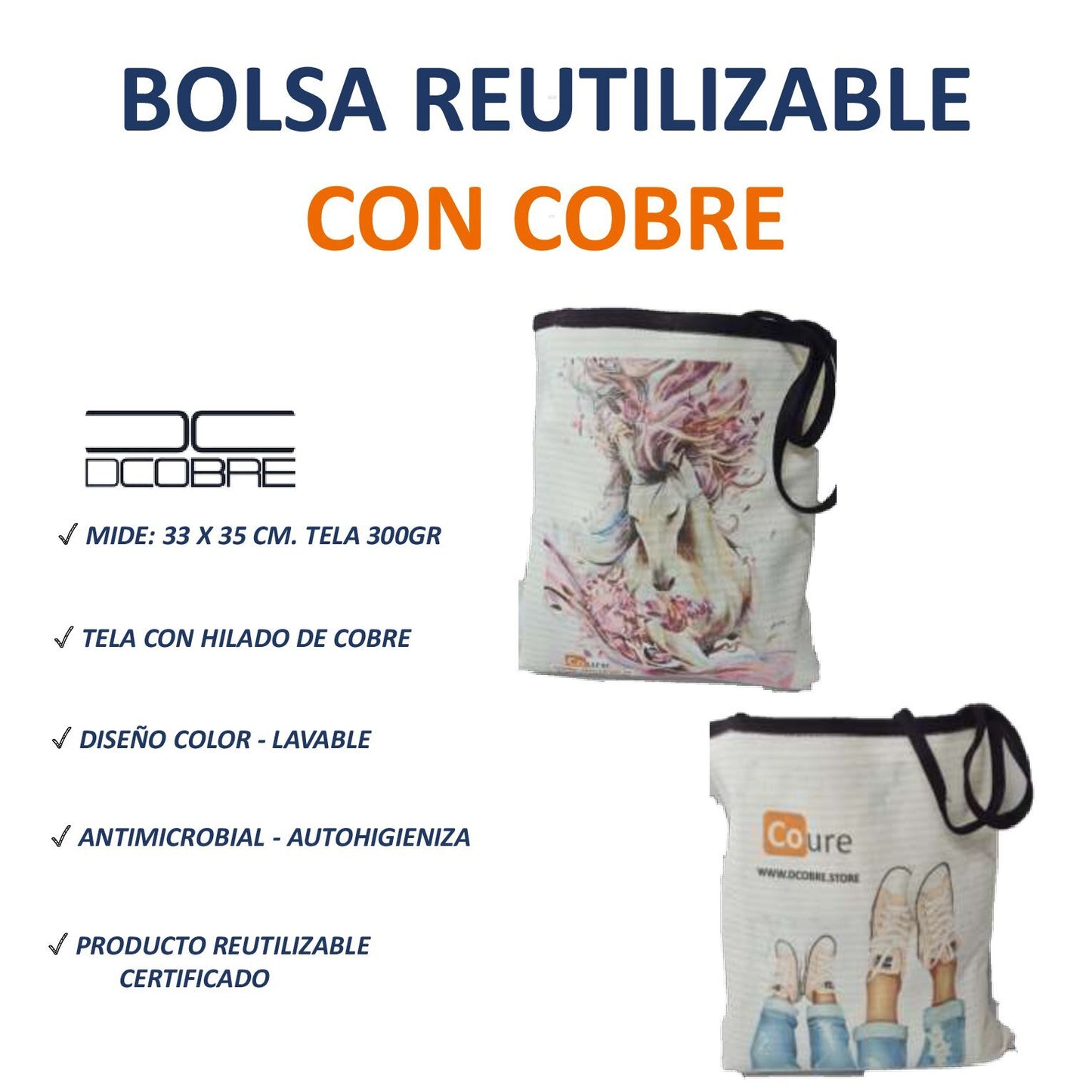 Bolsa reversible con COBRE, 1 BOLSA CON 2 DISEÑOS.