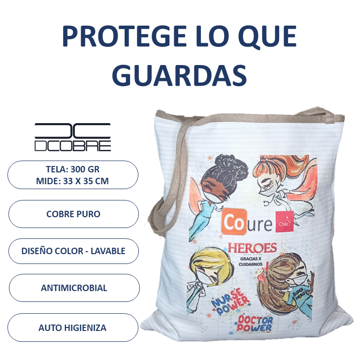 Bolsa Reutilizable con COBRE activo. Diseño SALUD3 (tela 300gr) - DCobre