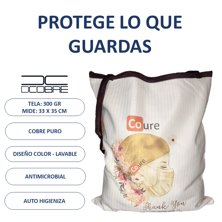 Bolsa Reutilizable con COBRE activo. Diseño SALUD2 (tela 300gr) - DCobre
