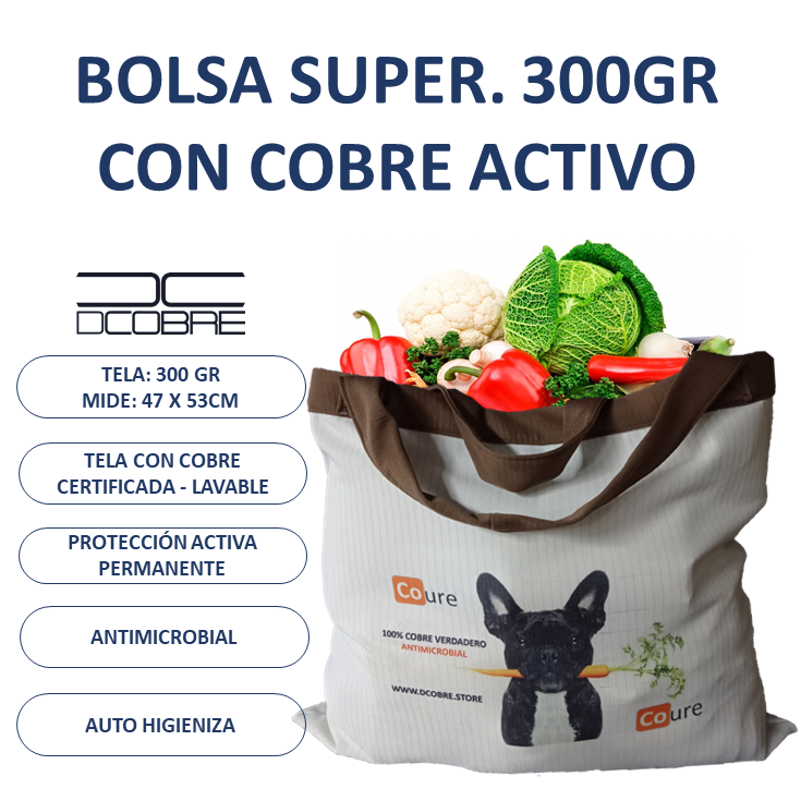 Bolsa SUPER para compras con COBRE activo. Tela 300gr - DCobre