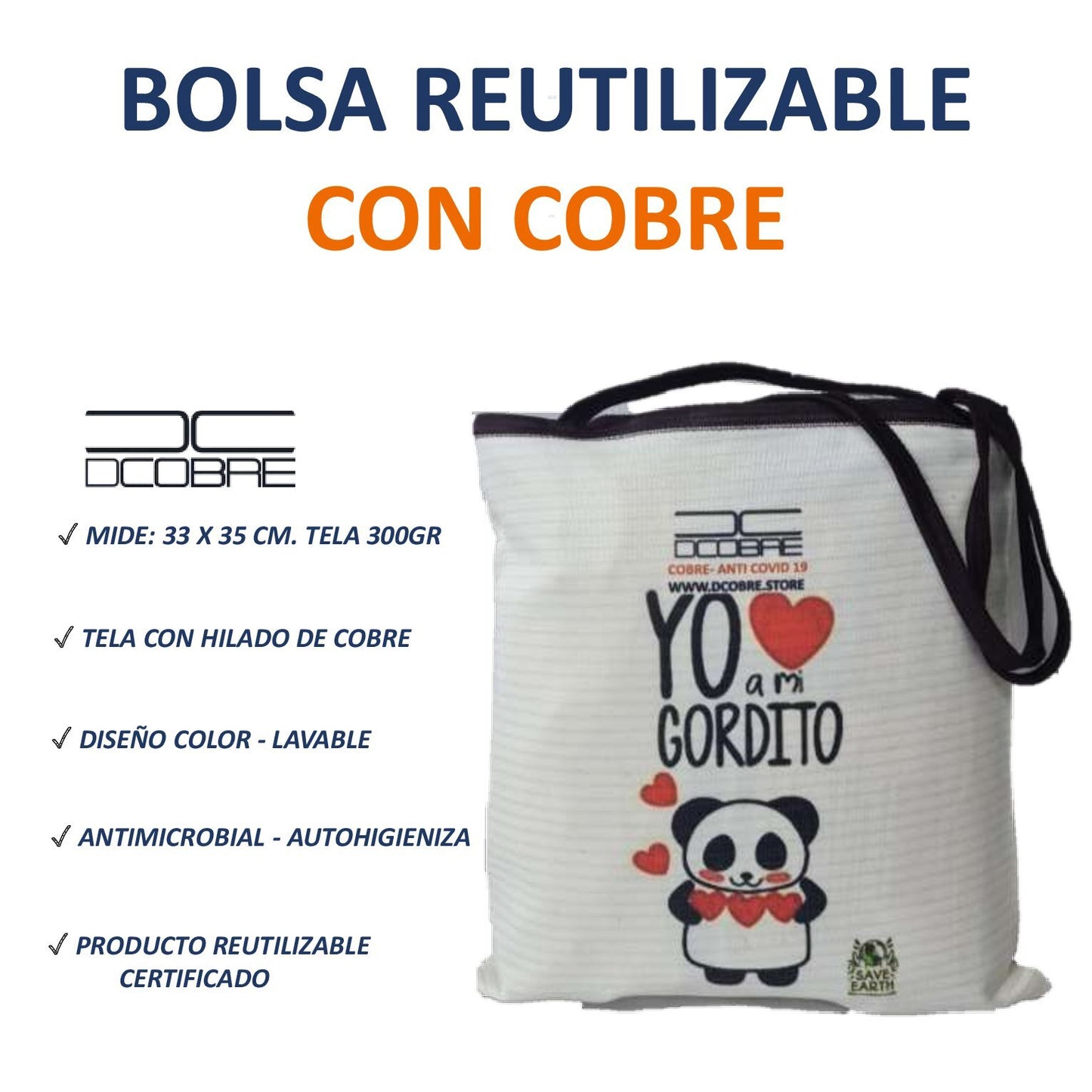 Bolsas Reutilizables con cobre. Modelo GORDITO 300 grs.