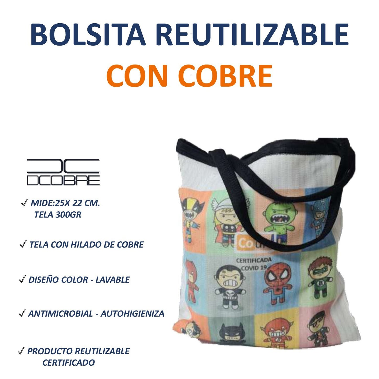 Bolsas reutilizables COLEGIO para colación diferentes modelos con cobre. 300grs.