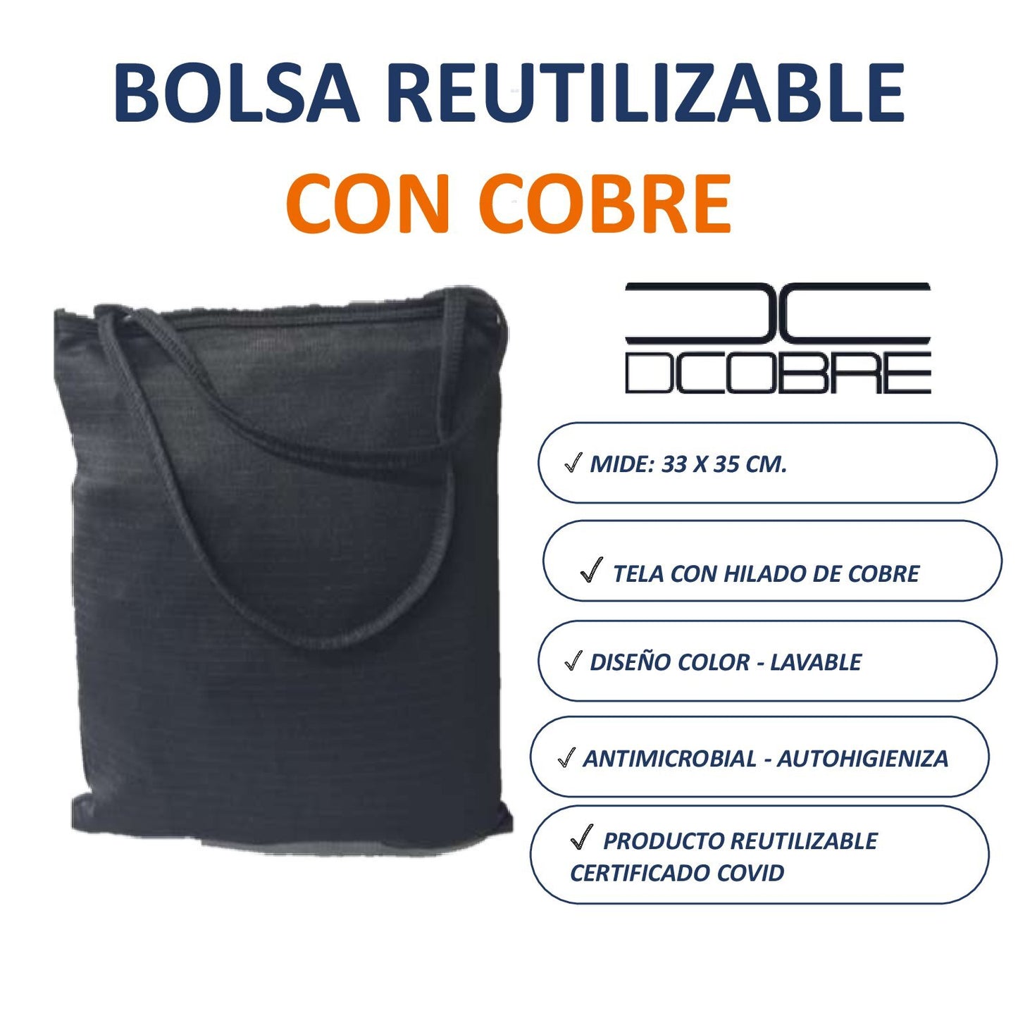 Bolsa reutilizable con cobre color NEGRO
