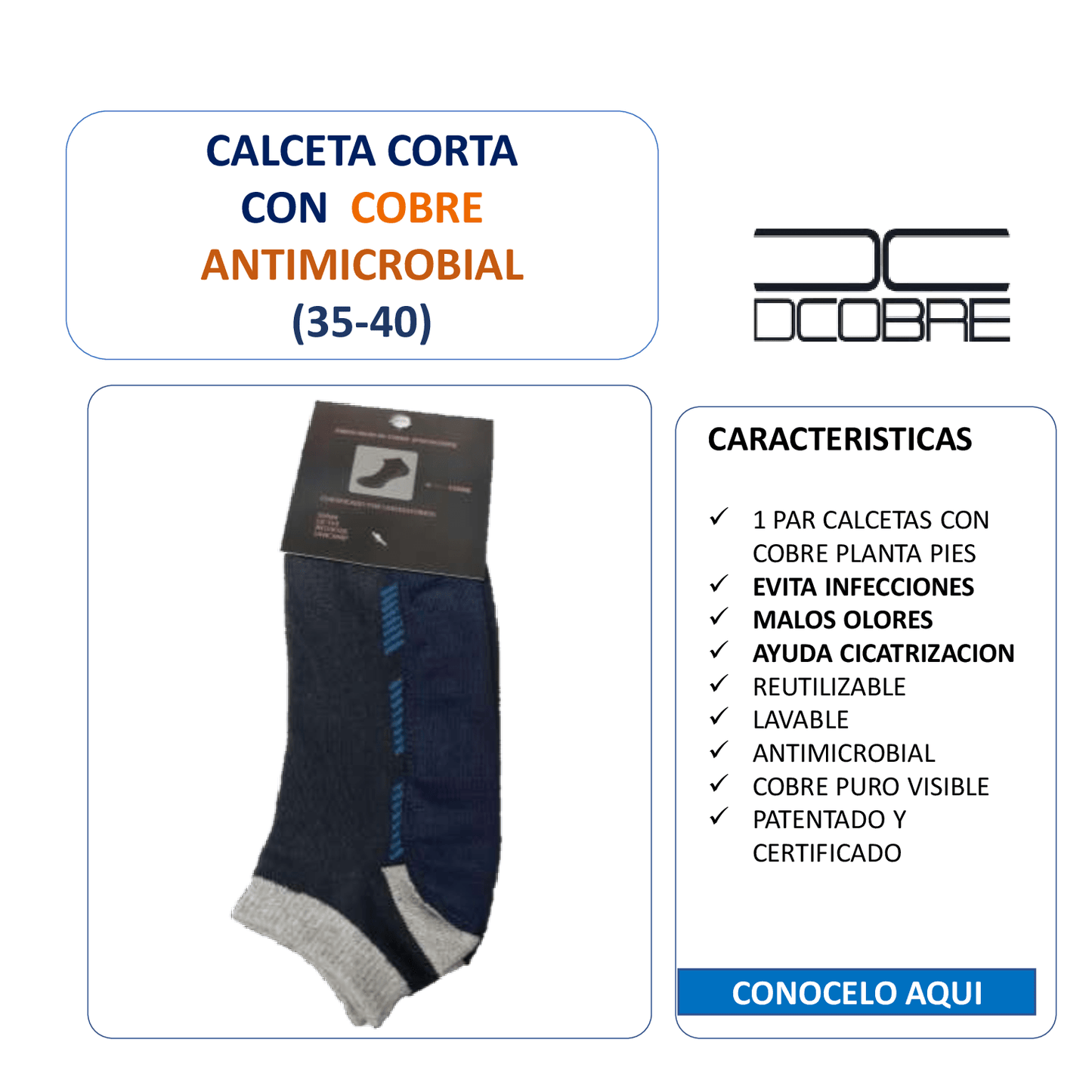 1 Par Calceta Corta, refuerzo planta pies con cobre puro, LA MARCHA, LIQUIDACIÓN.