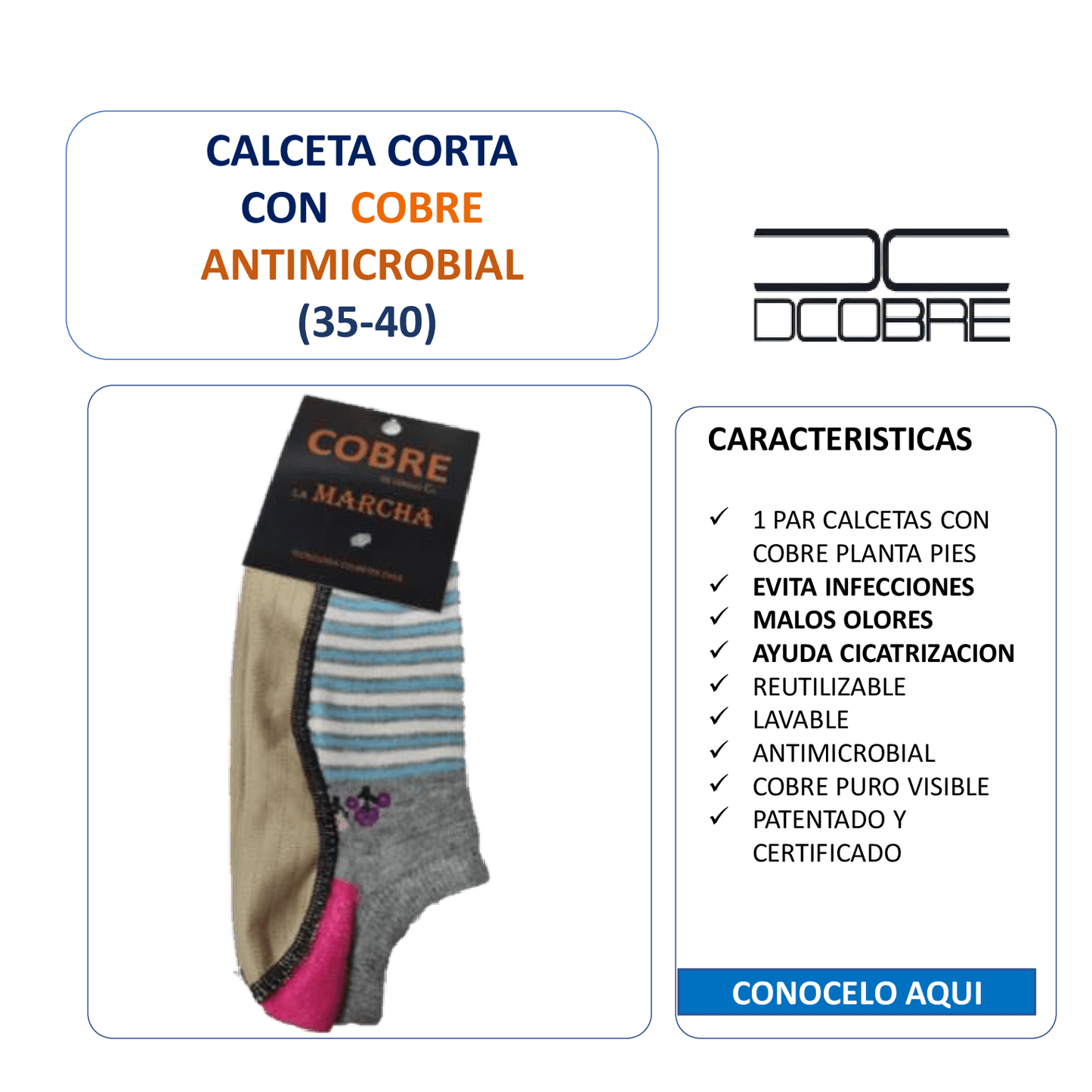 1 Par Calceta Corta, refuerzo planta pies con cobre puro, LA MARCHA, LIQUIDACIÓN.