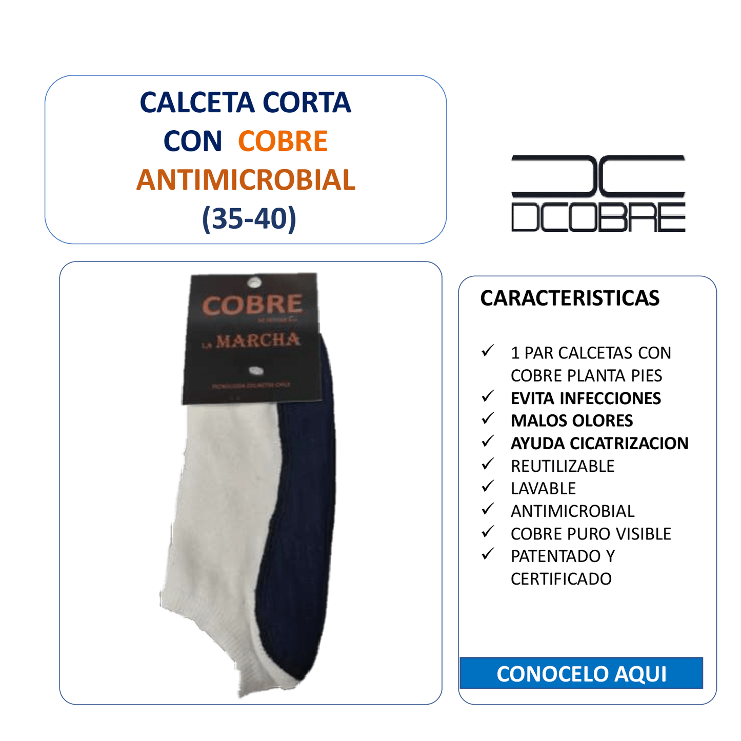 1 Par Calceta Corta, refuerzo planta pies con cobre puro, LA MARCHA, LIQUIDACIÓN.
