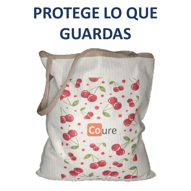 Bolsa Reutilizable con COBRE activo. Diseño CEREZAS (tela 300gr) - DCobre