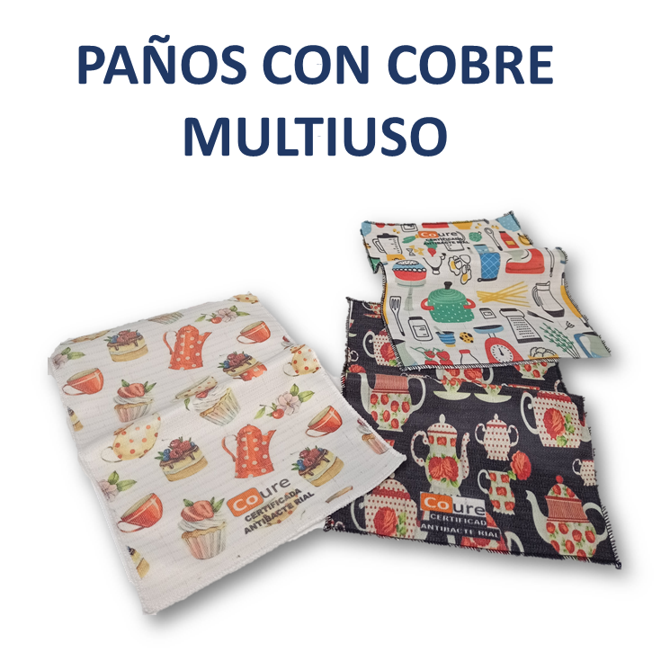Pack 3 Paños con Diseños y COBRE activo. PACK COCINA - DCobre