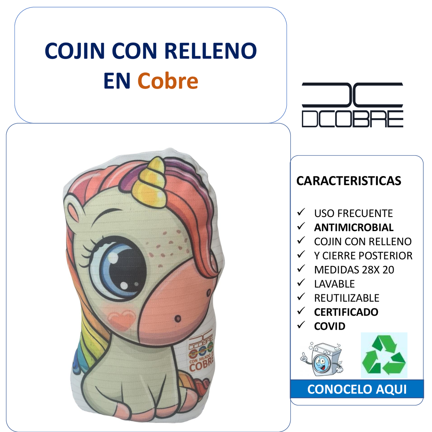 Cojín con relleno modelo Unicornio.